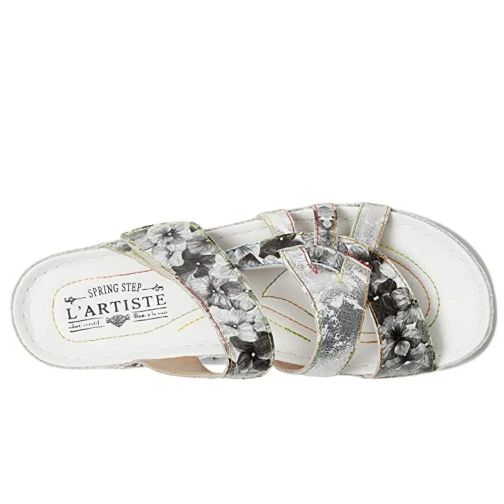 L'Artiste by Spring Step Caiman Sandal Women's US 10.5-11 Silver Slide GAL1504